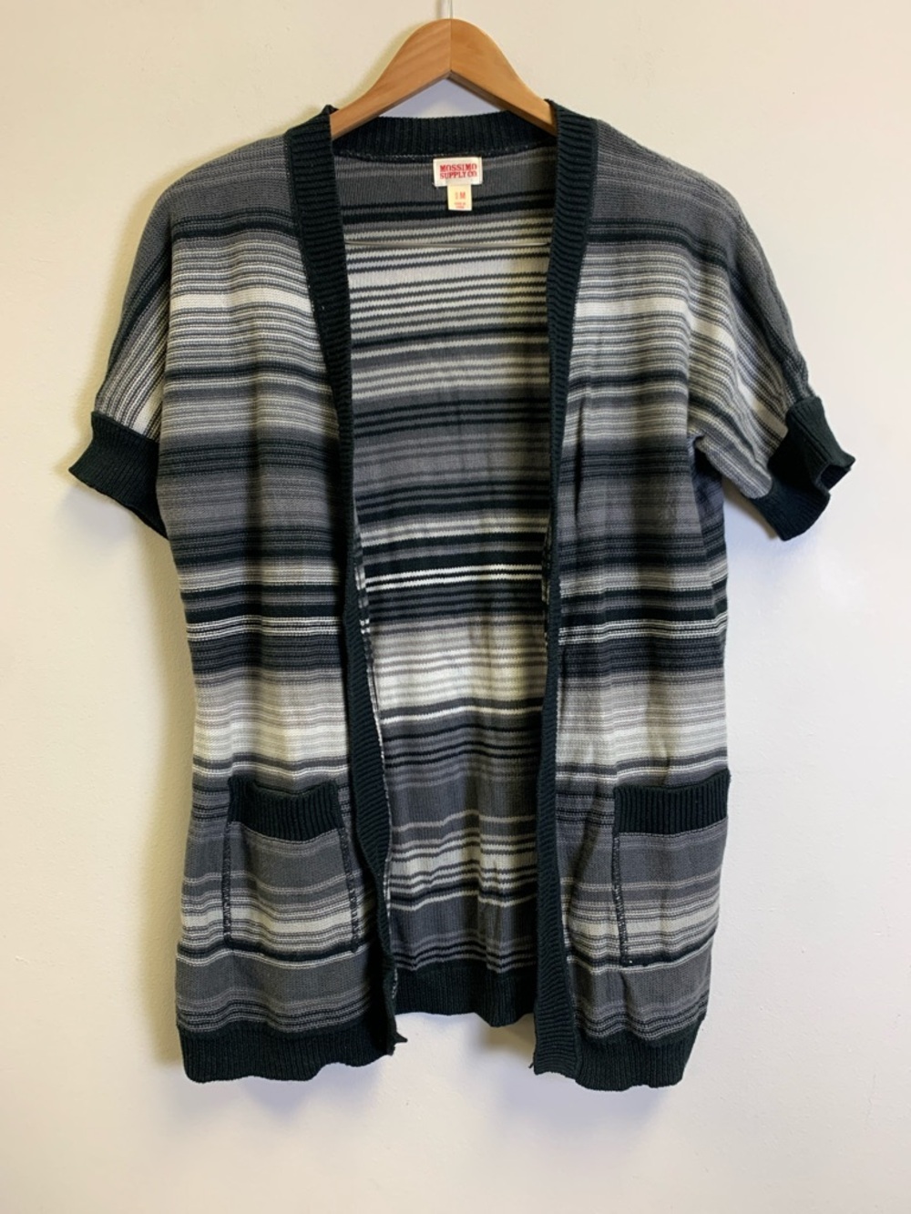 Mossimo Supply Co. Black Gray and White Striped Open-Front Cardigan